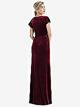 Rear View Thumbnail - Cabernet Flutter Sleeve Wrap Bodice Velvet Maxi Dress with Pockets