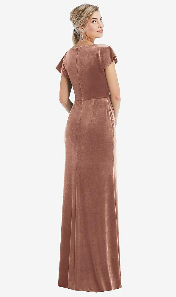 Back View - Tawny Rose Flutter Sleeve Wrap Bodice Velvet Maxi Dress with Pockets