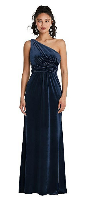 One-Shoulder Draped Velvet Maxi Dress