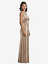 Side View Thumbnail - Topaz One-Shoulder Draped Velvet Maxi Dress