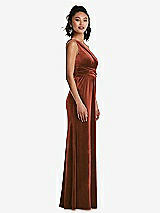 Side View Thumbnail - Auburn Moon One-Shoulder Draped Velvet Maxi Dress