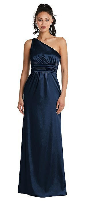 One-Shoulder Draped Satin Maxi Dress