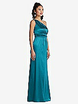 Side View Thumbnail - Oasis One-Shoulder Draped Satin Maxi Dress