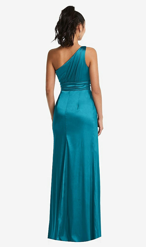 Back View - Oasis One-Shoulder Draped Satin Maxi Dress