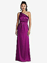 Front View Thumbnail - Persian Plum One-Shoulder Draped Satin Maxi Dress