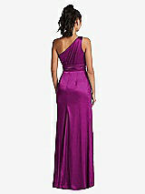 Rear View Thumbnail - Persian Plum One-Shoulder Draped Satin Maxi Dress