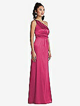 Side View Thumbnail - Shocking One-Shoulder Draped Satin Maxi Dress