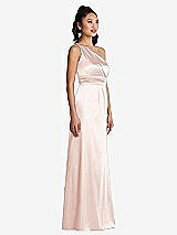 Side View Thumbnail - Blush One-Shoulder Draped Satin Maxi Dress