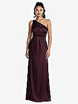 Front View Thumbnail - Bordeaux One-Shoulder Draped Satin Maxi Dress