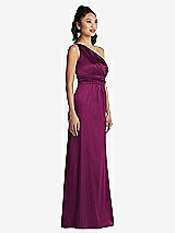 Side View Thumbnail - Merlot One-Shoulder Draped Satin Maxi Dress