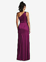 Rear View Thumbnail - Merlot One-Shoulder Draped Satin Maxi Dress