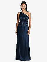 Front View Thumbnail - Midnight Navy One-Shoulder Draped Satin Maxi Dress