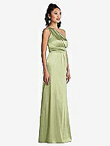 Side View Thumbnail - Mint One-Shoulder Draped Satin Maxi Dress