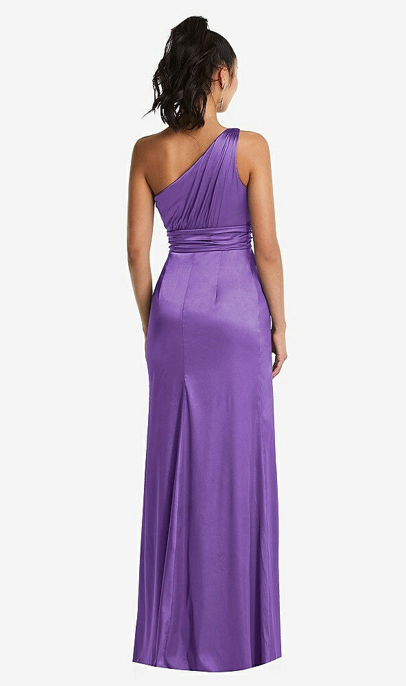 Back View - Pansy One-Shoulder Draped Satin Maxi Dress