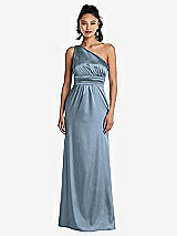 Front View Thumbnail - Slate One-Shoulder Draped Satin Maxi Dress