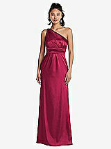 Front View Thumbnail - Valentine One-Shoulder Draped Satin Maxi Dress