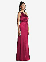 Side View Thumbnail - Valentine One-Shoulder Draped Satin Maxi Dress