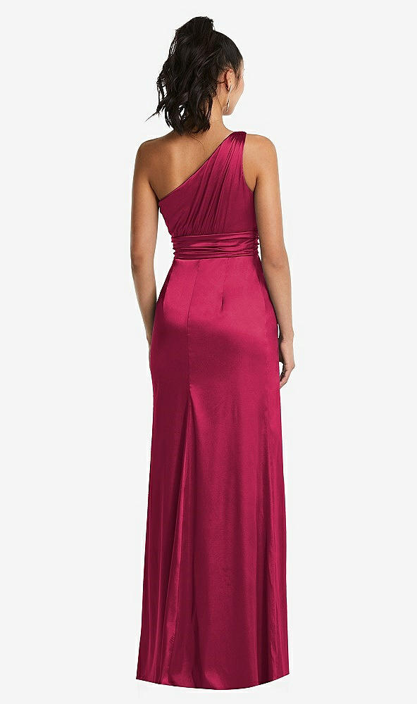 Back View - Valentine One-Shoulder Draped Satin Maxi Dress