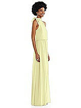 Side View Thumbnail - Butter Yellow Scarf Tie High Neck Blouson Bodice Maxi Dress with Front Slit