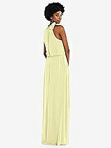 Rear View Thumbnail - Butter Yellow Scarf Tie High Neck Blouson Bodice Maxi Dress with Front Slit