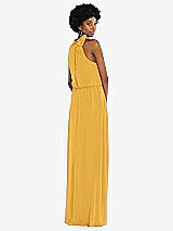 Rear View Thumbnail - NYC Yellow Scarf Tie High Neck Blouson Bodice Maxi Dress with Front Slit