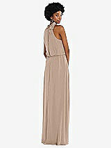 Rear View Thumbnail - Topaz Scarf Tie High Neck Blouson Bodice Maxi Dress with Front Slit