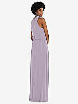 Rear View Thumbnail - Lilac Haze Scarf Tie High Neck Blouson Bodice Maxi Dress with Front Slit