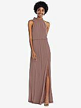 Front View Thumbnail - Sienna Scarf Tie High Neck Blouson Bodice Maxi Dress with Front Slit