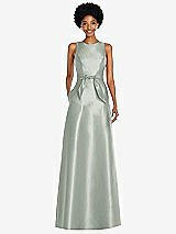 Front View Thumbnail - Willow Green Jewel-Neck V-Back Maxi Dress with Mini Sash