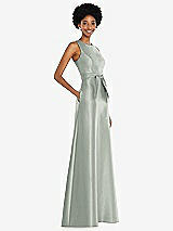 Side View Thumbnail - Willow Green Jewel-Neck V-Back Maxi Dress with Mini Sash