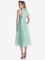 Rear View Thumbnail - Coastal Scarf-Tie High-Neck Halter Organdy Midi Dress