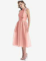 Side View Thumbnail - Apricot Scarf-Tie High-Neck Halter Organdy Midi Dress