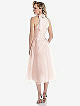 Rear View Thumbnail - Blush Scarf-Tie High-Neck Halter Organdy Midi Dress