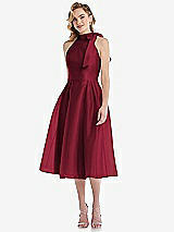 Front View Thumbnail - Burgundy Scarf-Tie High-Neck Halter Organdy Midi Dress