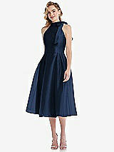 Front View Thumbnail - Midnight Navy Scarf-Tie High-Neck Halter Organdy Midi Dress