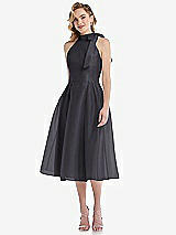 Front View Thumbnail - Onyx Scarf-Tie High-Neck Halter Organdy Midi Dress