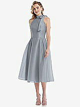 Front View Thumbnail - Platinum Scarf-Tie High-Neck Halter Organdy Midi Dress