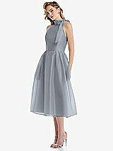 Side View Thumbnail - Platinum Scarf-Tie High-Neck Halter Organdy Midi Dress