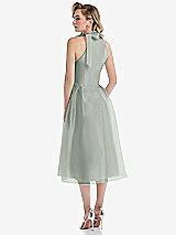 Rear View Thumbnail - Willow Green Scarf-Tie High-Neck Halter Organdy Midi Dress