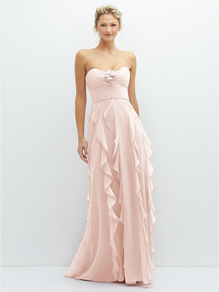 Social Bridesmaids Women's Blush Pink Strapless Draped Bodice Maxi deals Dress with Fr