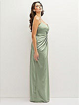 Side View Thumbnail - Sage Asymmetrical Draped Pleat Wrap Satin Maxi Dress