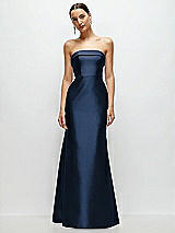 Front View Thumbnail - Midnight Navy Strapless Cuff Neckline Satin Trumpet Gown