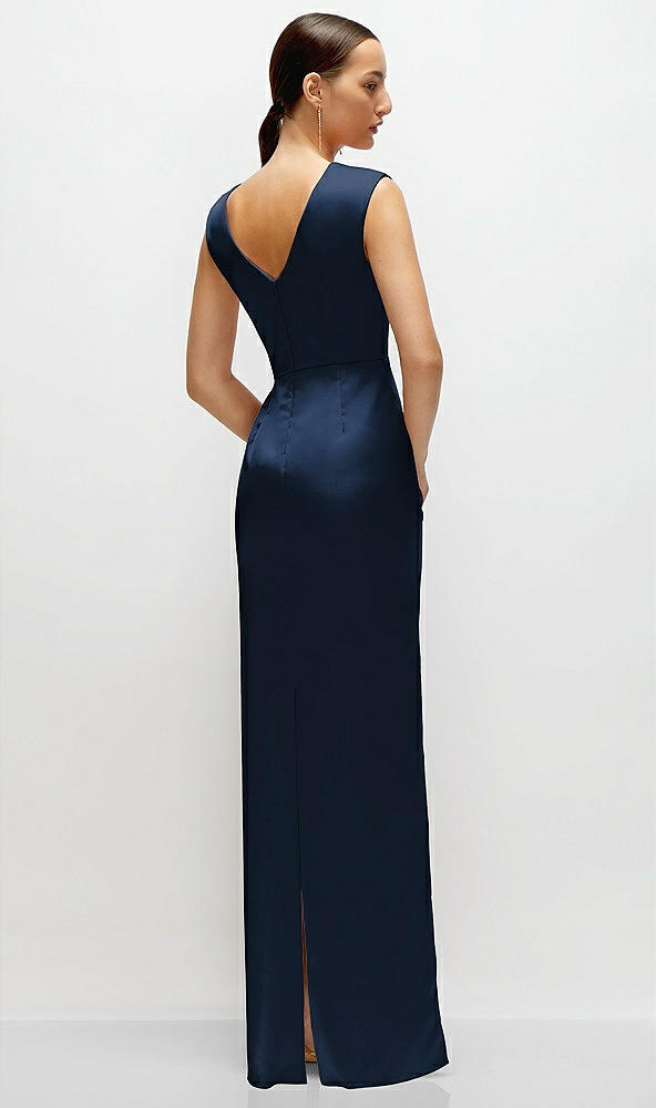 Back View - Midnight Navy High Neck Sleeveless Cap Shoulder Satin Maxi Dress