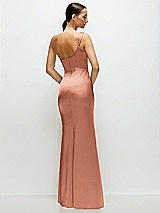 Rear View Thumbnail - Copper Penny One-Shoulder Cat-Eye Neckline Fit and Flare Satin Maxi Dress