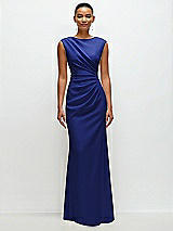 Front View Thumbnail - Cobalt Blue Sleeveless Cap Shoulder Crepe Maxi Dress with Trumpet Skirt