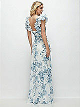 Rear View Thumbnail - Cottage Rose Dusk Blue Dramatic Ruffle Edge Strap Chiffon Maxi Dress