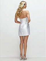 Rear View Thumbnail - White Strapless Satin Little White Mini Dress with Cascading Pearl Flower Detail