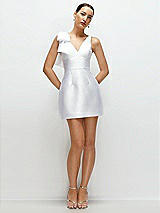 Front View Thumbnail - White Sleeveless Satin Little White Mini Dress with Handcrafted Shoulder Bow