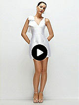 Video 1 Thumbnail - White Sleeveless Satin Little White Mini Dress with Handcrafted Shoulder Bow