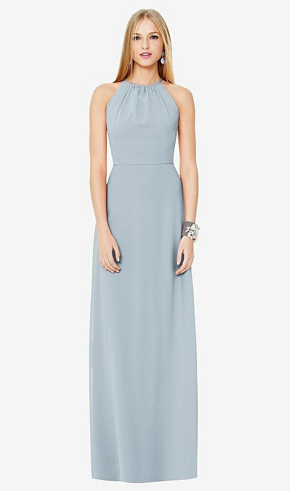 Front View - Mist Open-Back Shirred Halter Dress